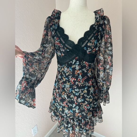 NWT Anthropologie Saison de la fleur  floral dress with lace insert. 90s y2k S-M - Picture 8 of 16